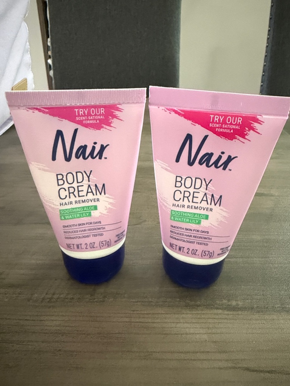 Nair Body Cream Hair Remover - Soothing Aloe & Water Lily (Pink), 2 tubes/NEW